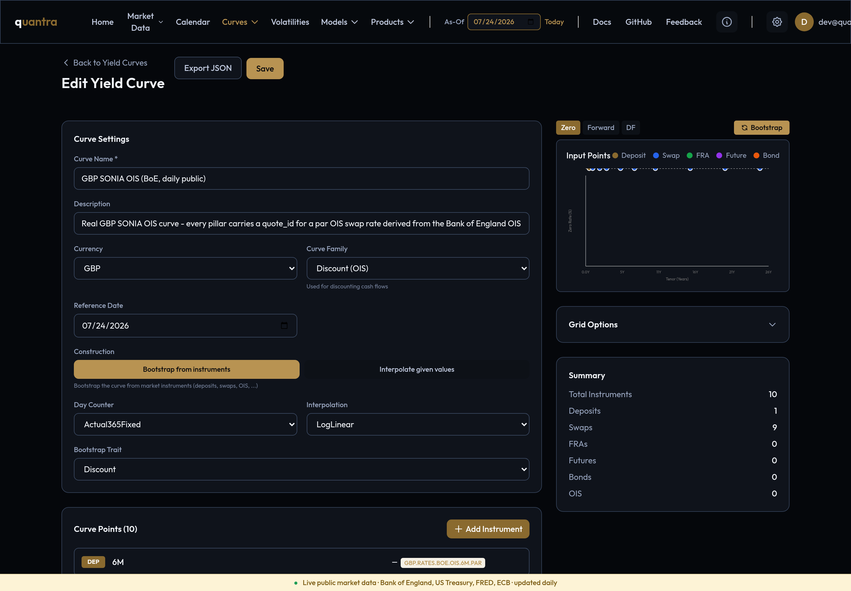 The curve builder with a live curve loaded