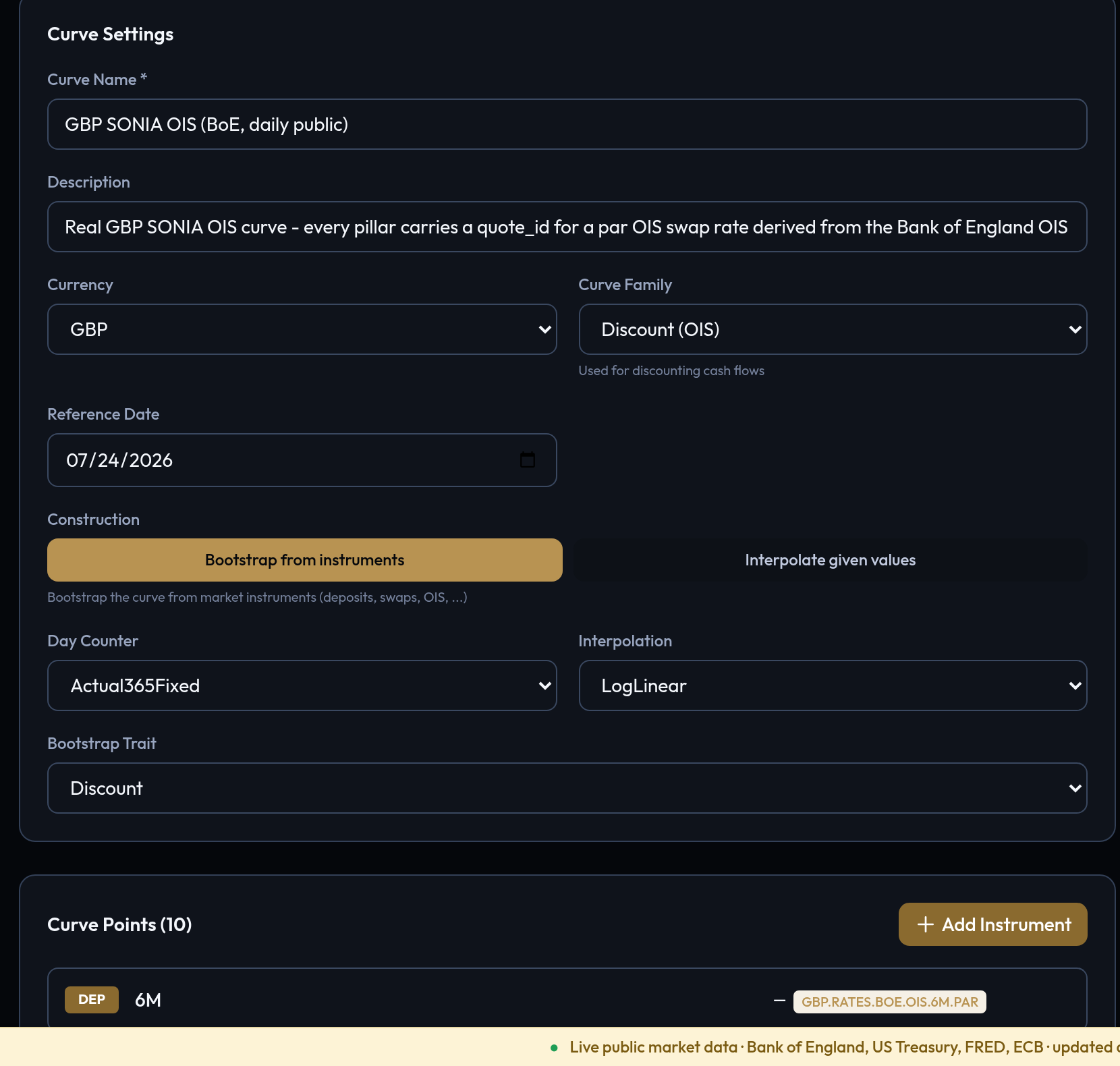 Curve settings panel